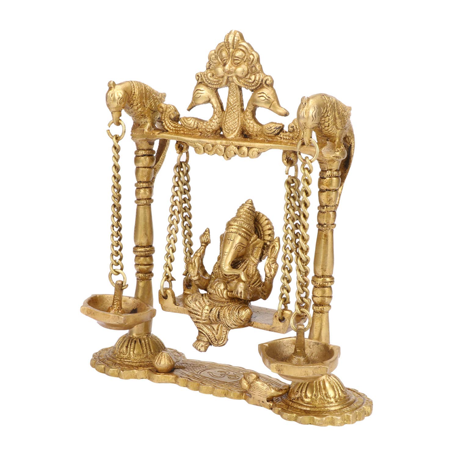Kartique Brass Ganesh Jhula Idol | Ganesha On Swing Murti For Home, Mandir, Office Decor | Ganpati Bappa Statue For Housewarming